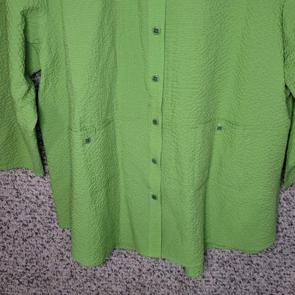 Habitat Top Womens Large Green Button Up Textured Collared Pockets Casual Ladies - Picture 4 of 9